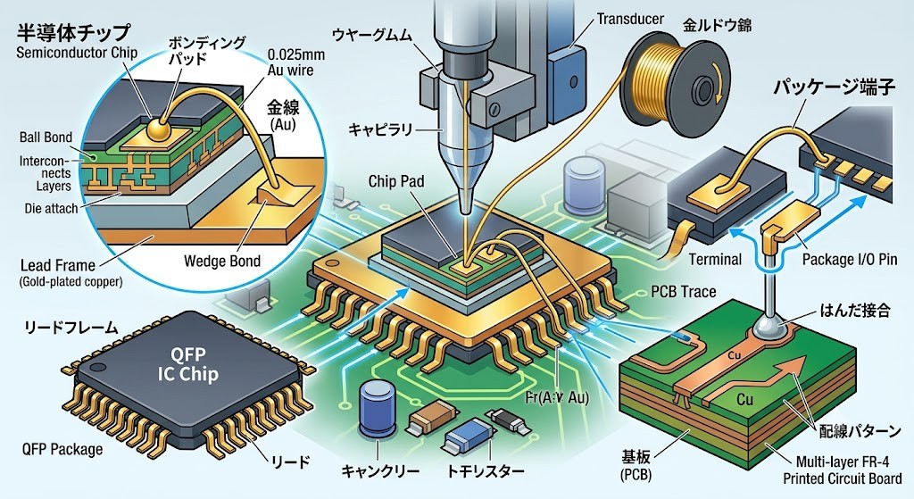 ワイヤーボンディング　参考イラスト
